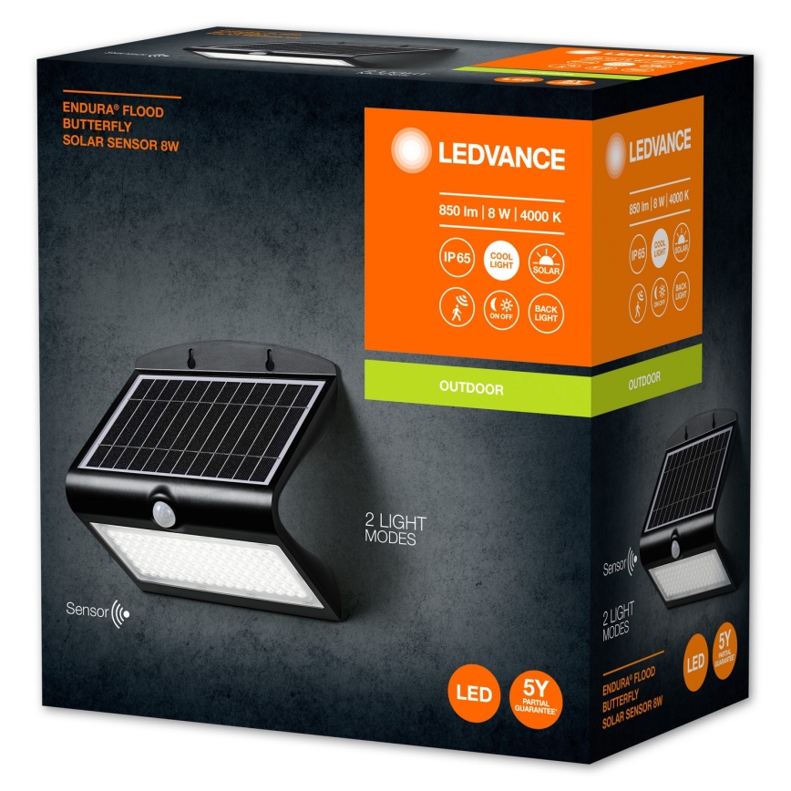 Ledvance - Светодиодный настенный светильник на солнечной батарее с датчиком BUTTERFLY LED/8W/3,7V IP65