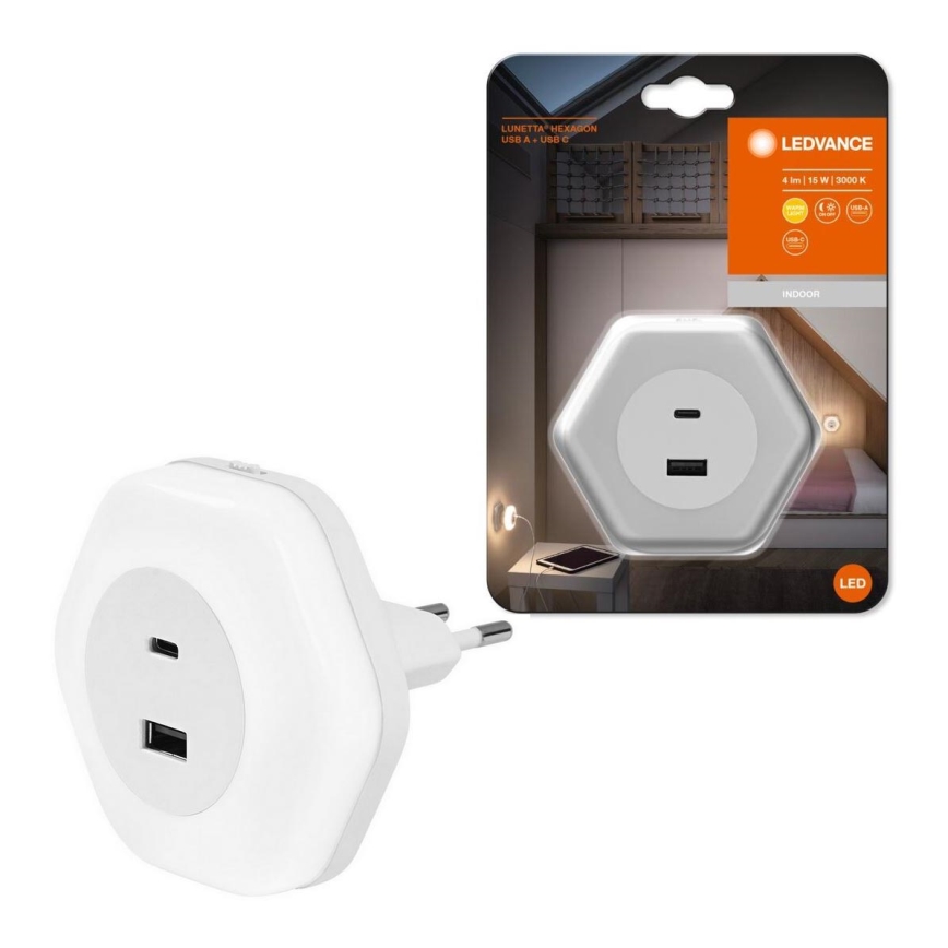 Ledvance - Светодиодный навигационный светильник в розетку c USB LUNETTA LED/15W/230V