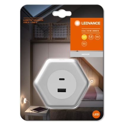 Ledvance - Светодиодный навигационный светильник в розетку c USB LUNETTA LED/15W/230V