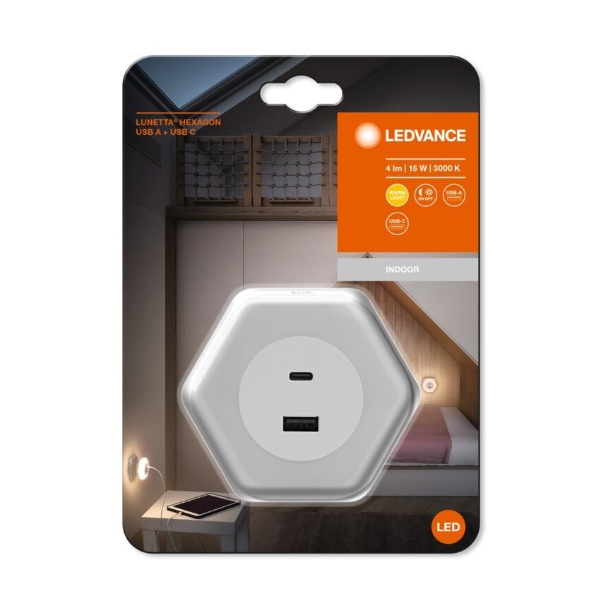 Ledvance - Светодиодный навигационный светильник в розетку c USB LUNETTA LED/15W/230V