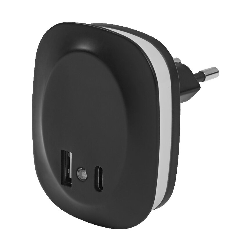 Ledvance - Светодиодный ночник в розетку с датчиком и USB LUNETTA LED/12,5W/230V 3000K черный