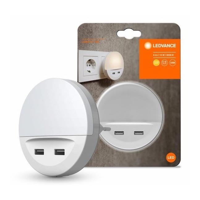 Ledvance - Светодиодный ночник в розетку с датчиком LUNETTA 2xUSB LED/13W/230V