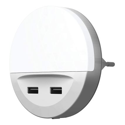 Ledvance - Светодиодный ночник в розетку с датчиком LUNETTA 2xUSB LED/13W/230V