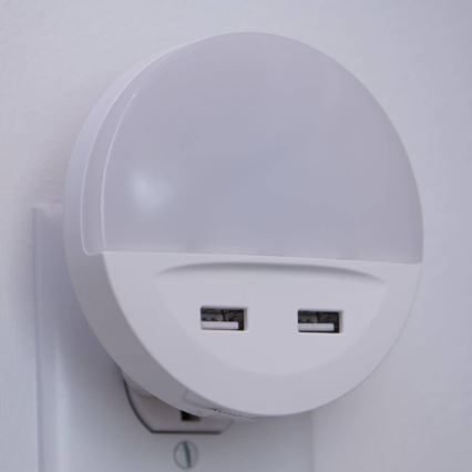 Ledvance - Светодиодный ночник в розетку с датчиком LUNETTA 2xUSB LED/13W/230V