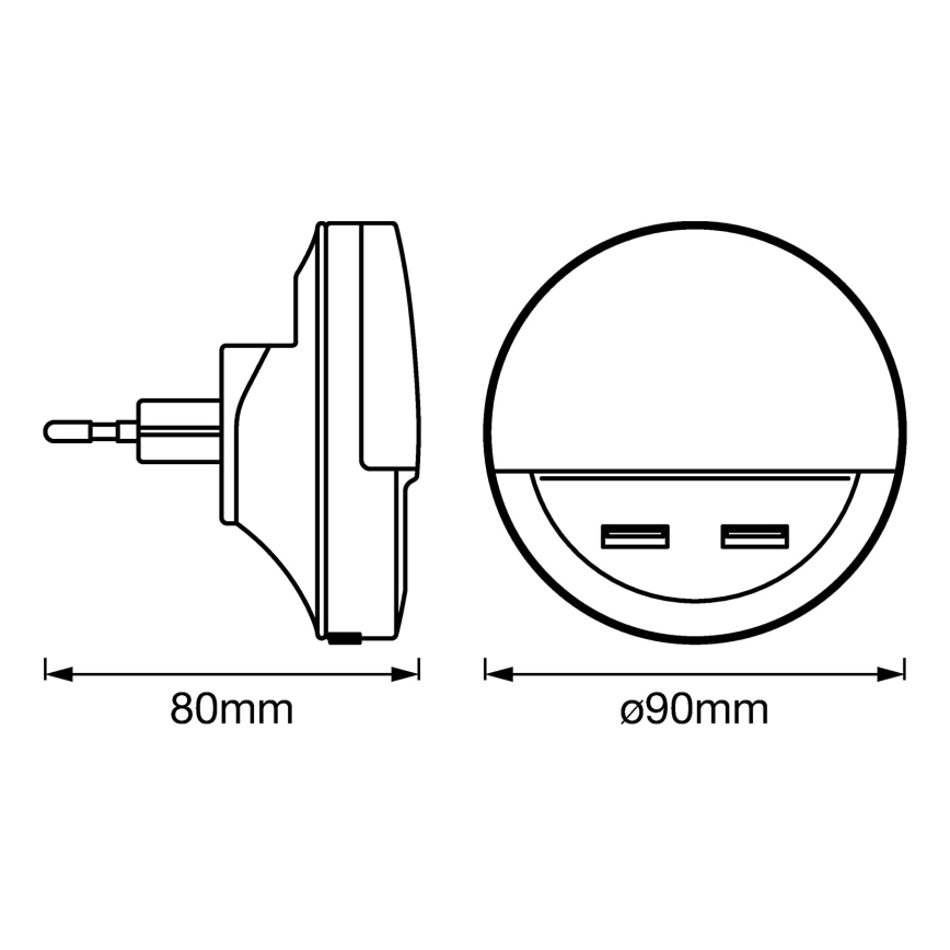 Ledvance - Светодиодный ночник в розетку с датчиком LUNETTA 2xUSB LED/13W/230V