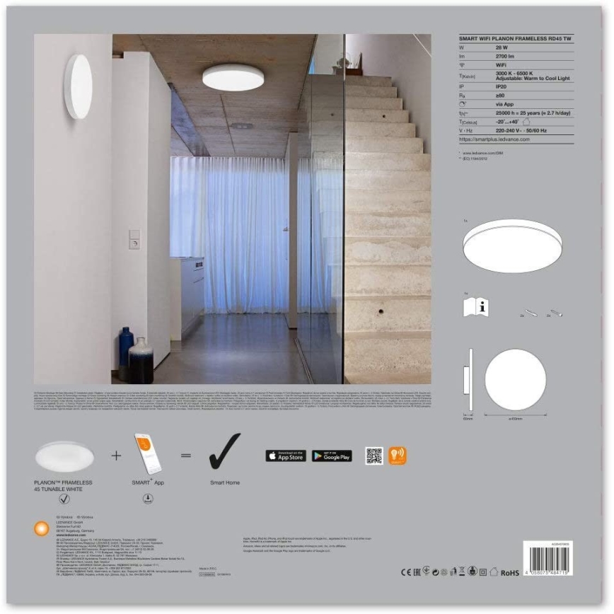 Ledvance - Светодиодный потолочный светильник с регулированием яркости SMART+ FRAMELESS LED/28W/230V 3000K-6500K Wi-Fi