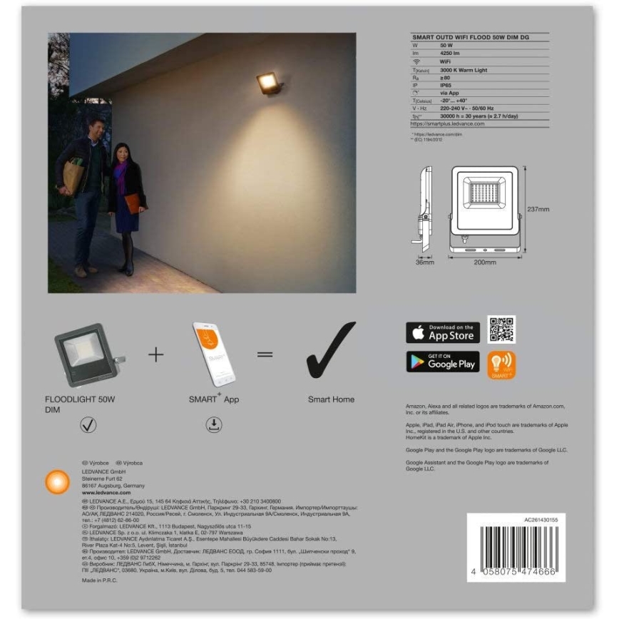 Ledvance - Светодиодный прожектор SMART+ FLOOD LED/50W/230V IP65 Wi-Fi