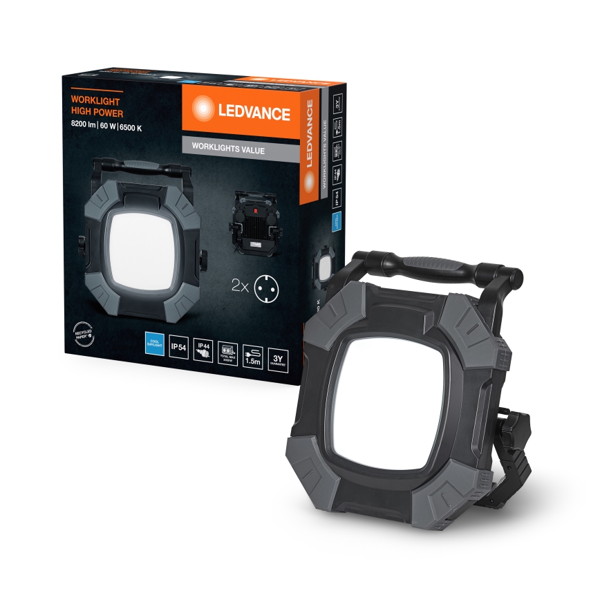Ledvance - Светодиодный рабочий светильник с регулированием яркости и 2 розетками WORKLIGHT VALUE LED/60W/230V IP54