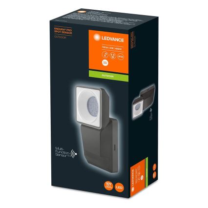 Ledvance - Светодиодный уличный настенный светильник с датчиком  SPOT LED/8W/230V IP55 черный