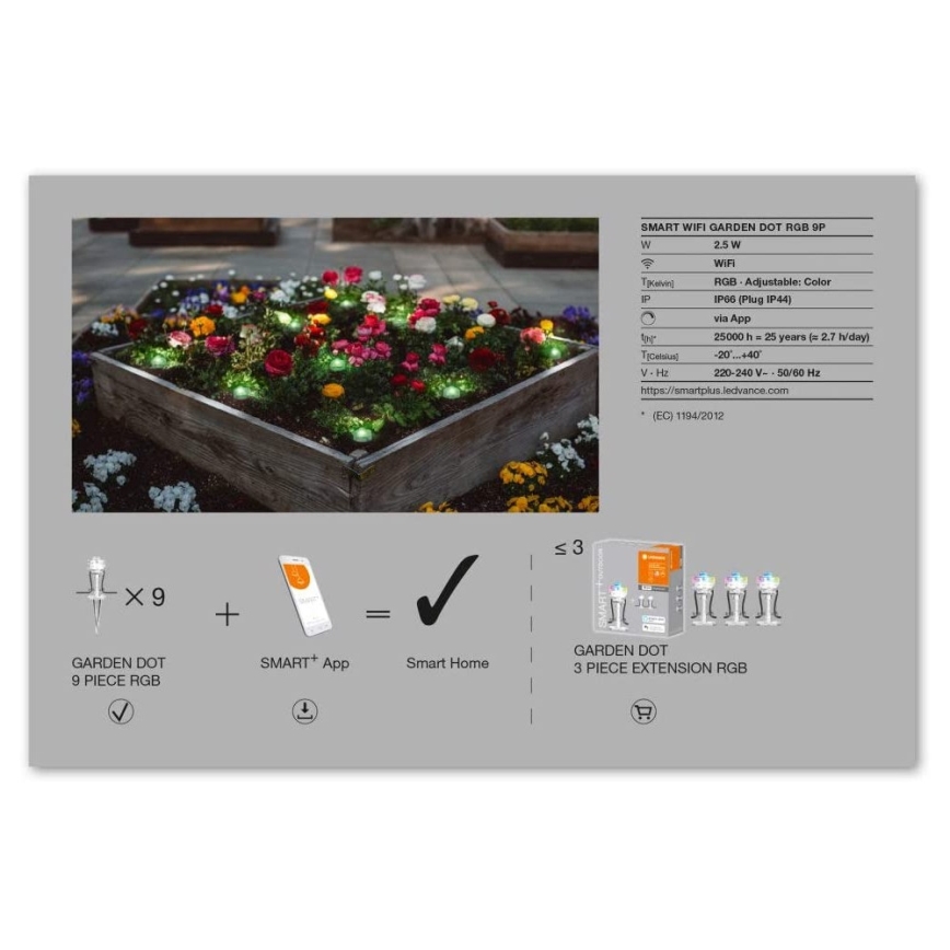 Ledvance - Светодиодный уличный RGB удлинительный набор SMART+ DOT 9xLED/2,5W/230V IP65 Wi-Fi