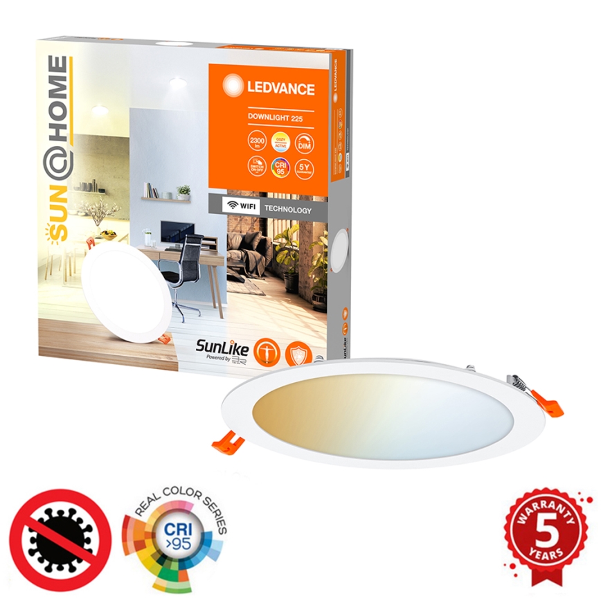 Ledvance - Светодиодный встроенный светильник с регулированием яркости SUN@HOME LED/22W/230V 2200-5000 CRI 95 Wi-Fi