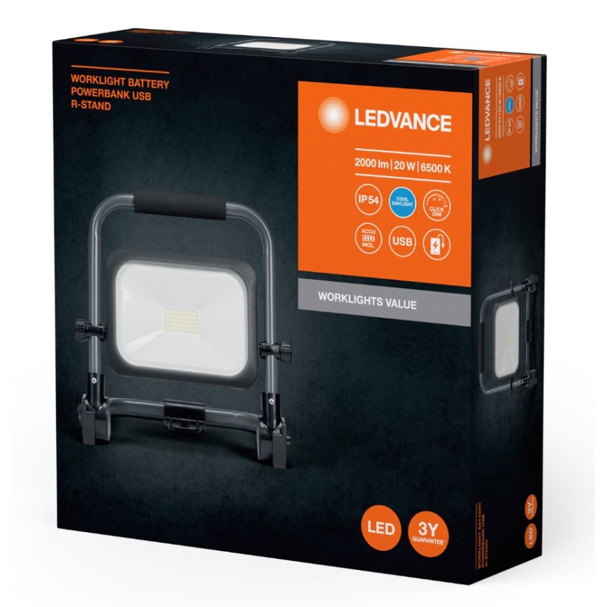 Ledvance - Вуличний акумуляторний LED прожектор з регулюванням яскравості WORKLIGHT BATTERY LED/20W/5V IP54