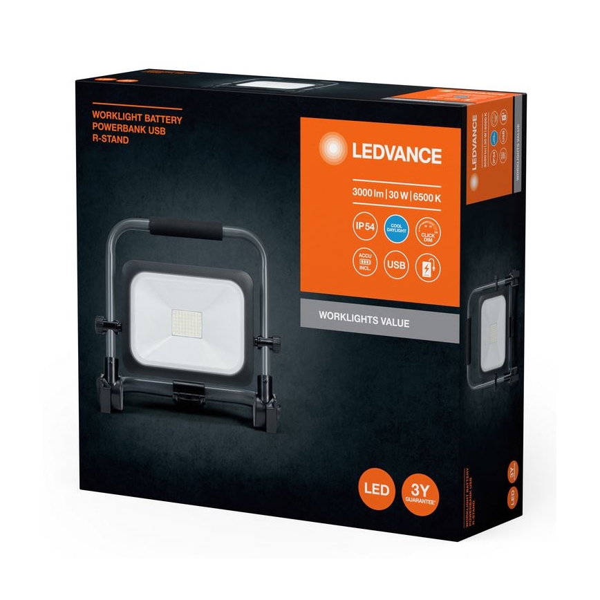 Ledvance - Вуличний акумуляторний LED прожектор з регулюванням яскравості WORKLIGHT BATTERY LED/30W/5V IP54