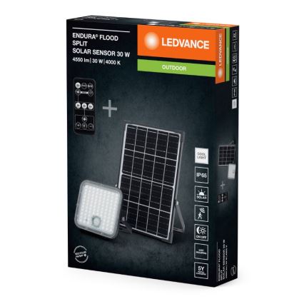 Ledvance - LED Прожектор з регулюванням яскравості на сонячній батареї з датчиком FLOOD SPLIT LED/30W/6,4V 5000 mAh IP65 + пульт дистанційного керування