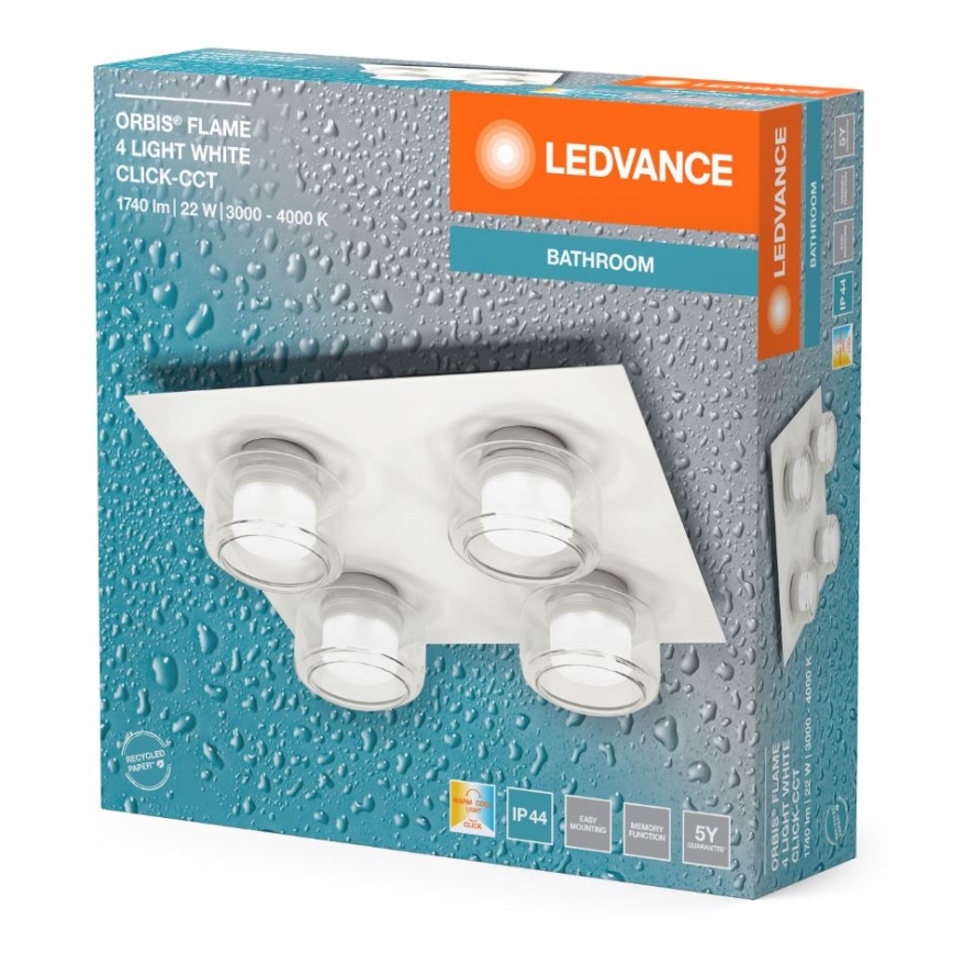Ledvance - Світлодіодний стельовий світильник для ванної кімнати ORBIS FLAME 4xLED/5,5W/230V 3000/4000K IP44 білий