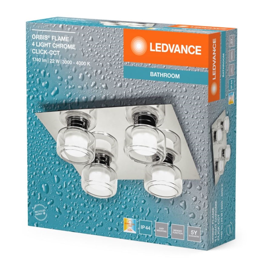 Ledvance - Світлодіодний стельовий світильник для ванної кімнати ORBIS FLAME 4xLED/5,5W/230V 3000/4000K IP44 хром