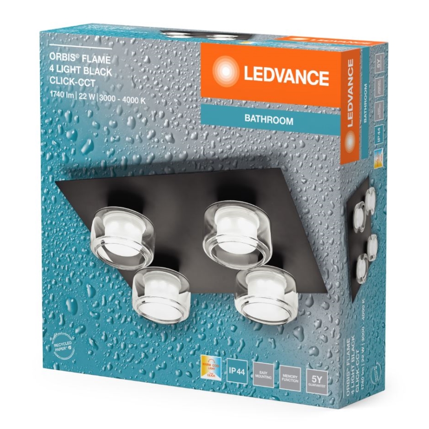 Ledvance - Світлодіодний стельовий світильник для ванної кімнати ORBIS FLAME 4xLED/5,5W/230V 3000/4000K IP44 чорний
