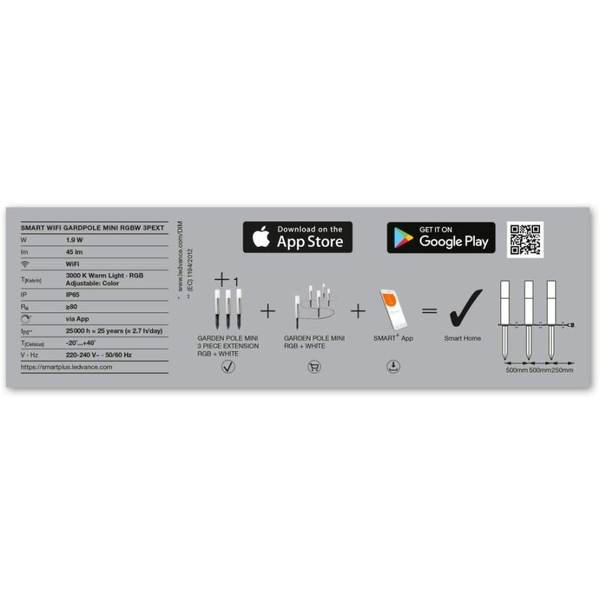 Ledvance - Удлинительный НАБОР 3x Светодиодная уличная RGBW-лампа SMART+ MINI 3xLED/1,9W/230V IP44 Wi-Fi