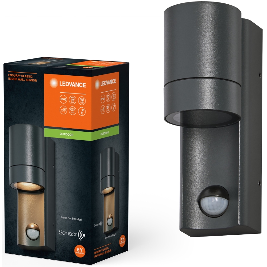 Ledvance - Уличный настенный светильник с датчиком ISIDOR 1xGU10/35W/230V IP65