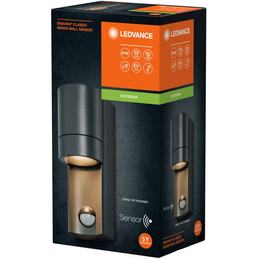 Ledvance - Уличный настенный светильник с датчиком ISIDOR 1xGU10/35W/230V IP65