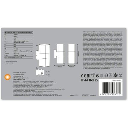 Ledvance - Уличный светодиодный настенный RGBW-светильник SMART+ CUBE LED/13,5W/230V IP44 Wi-Fi