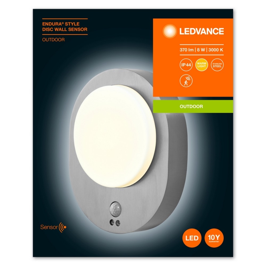 Ledvance - Вуличний настінний LED світильник з датчиком DISC LED/8W/230V IP44