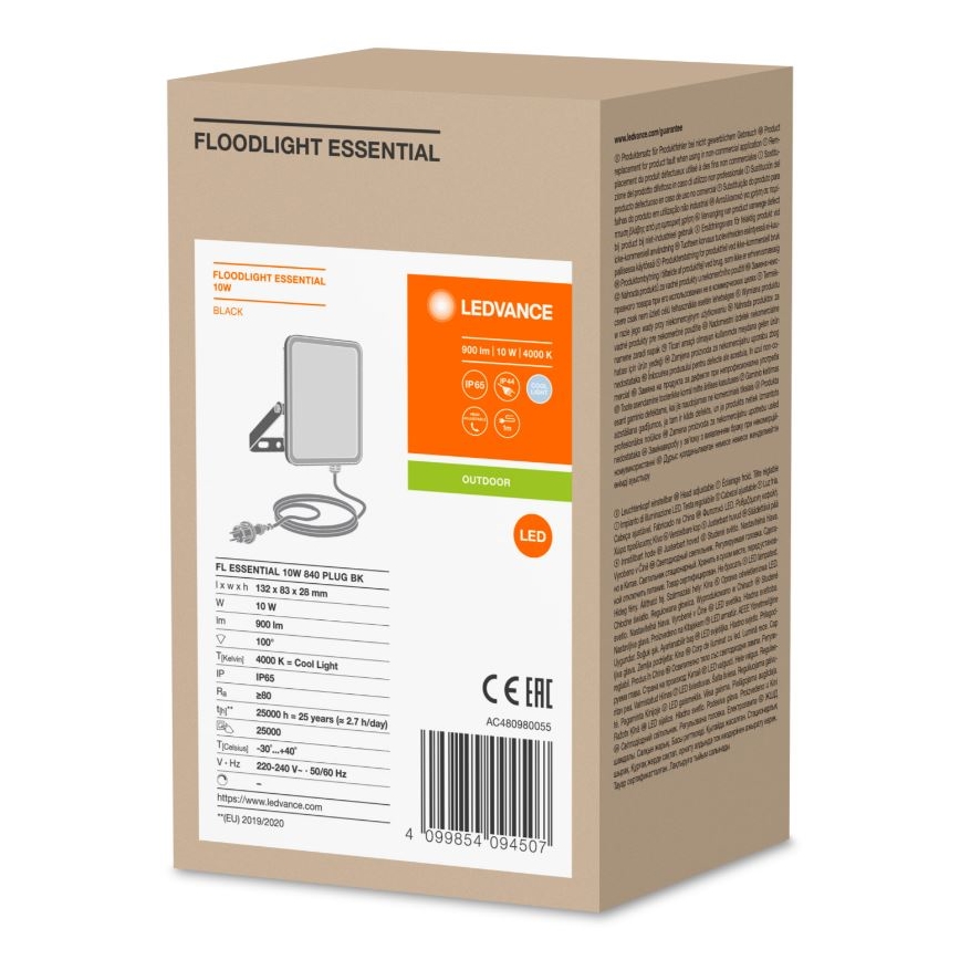 Ledvance - LED Вуличний настінний прожектор FLOODLIGHT ESSENTIAL LED/10W/230V IP65