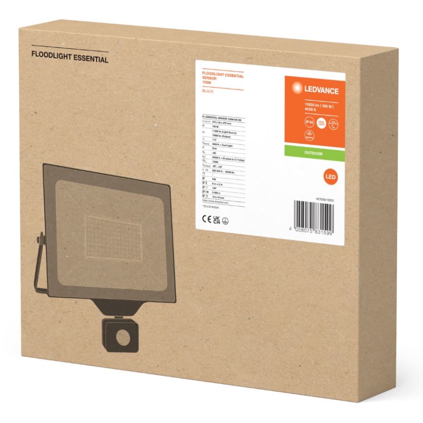 Ledvance - LED Вуличний настінний прожектор з датчиком FLOODLIGHT ESSENTIAL LED/100W/230V IP65