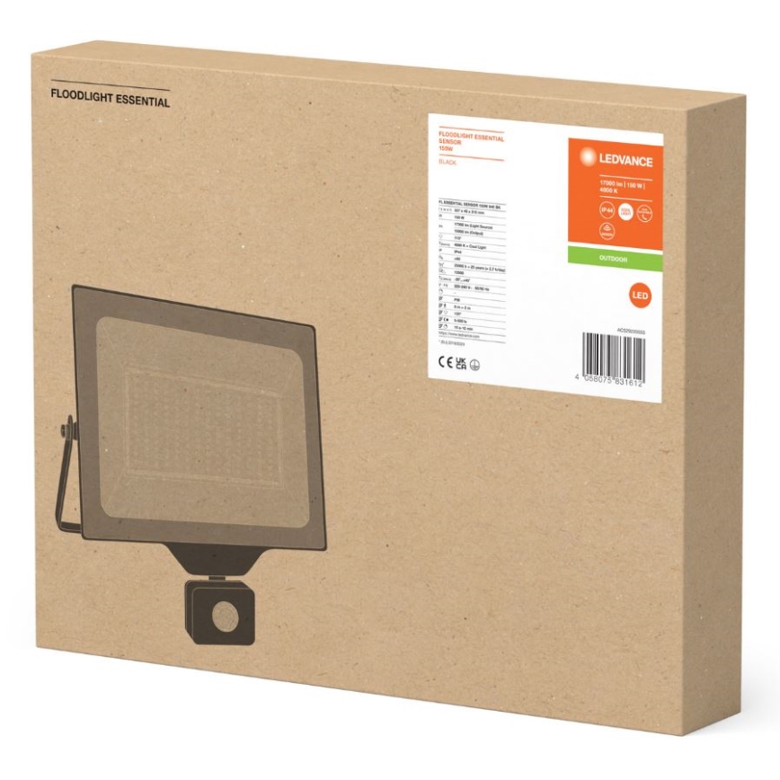 Ledvance - LED Вуличний настінний прожектор з датчиком FLOODLIGHT ESSENTIAL LED/150W/230V IP65