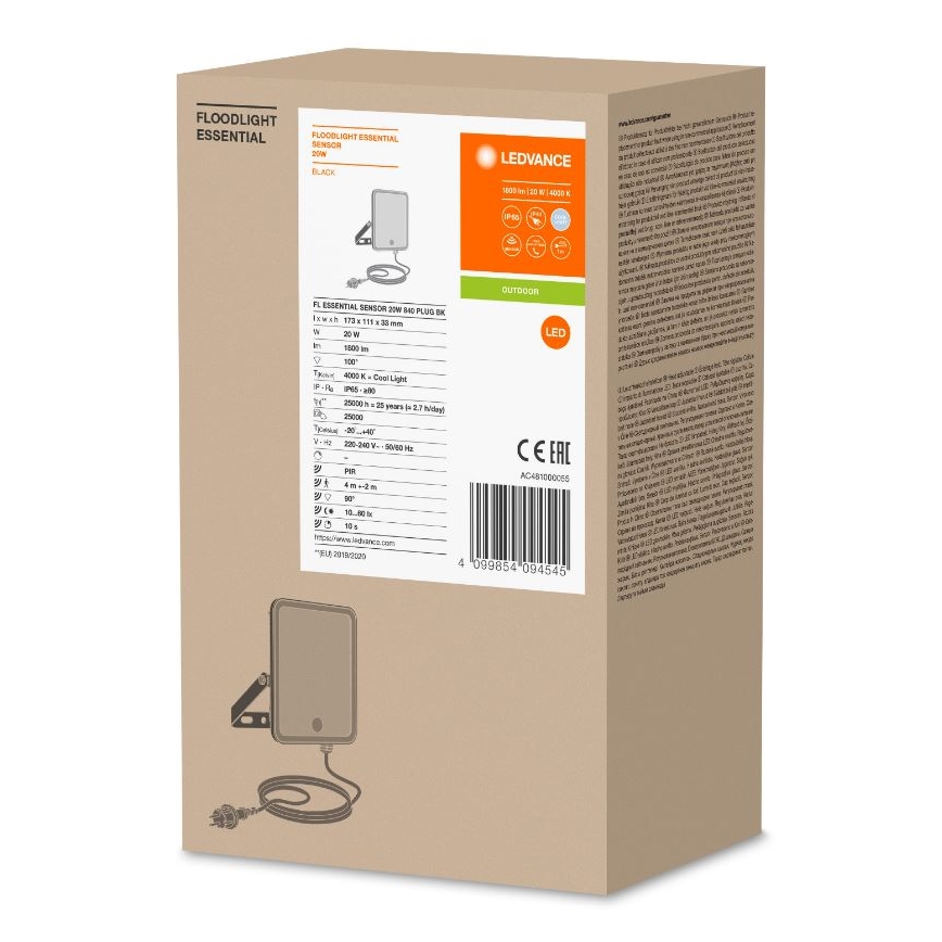Ledvance - LED Вуличний настінний прожектор з датчиком FLOODLIGHT LED/20W/230V IP65