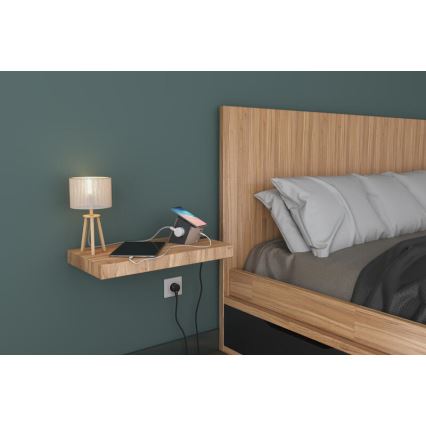 Legrand 049402 - Розетка-розгалужувач з вимикачем 2 розетки Тип E + USB-A + USB-C і бездротовою зарядкою 10W 2м коричневий