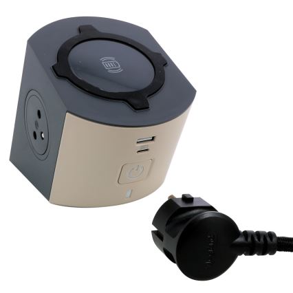 Legrand 049402 - Розетка-розгалужувач з вимикачем 2 розетки Тип E + USB-A + USB-C і бездротовою зарядкою 10W 2м коричневий