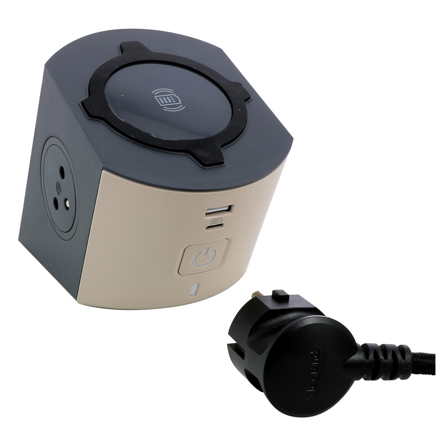 Legrand 049402 - Розетка-розгалужувач з вимикачем 2 розетки Тип E + USB-A + USB-C і бездротовою зарядкою 10W 2м коричневий