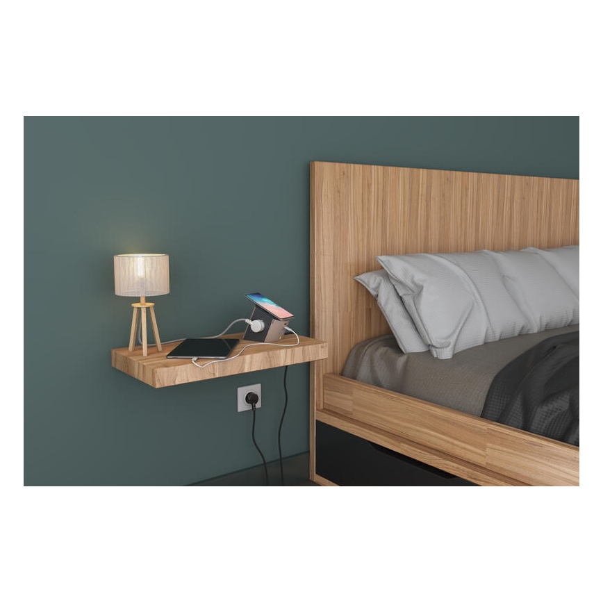 Legrand 049402 - Сетевой разветвитель с выключателем 2Z Тип E + USB-A + USB-C и беспроводная зарядка 10W 2 м коричневый