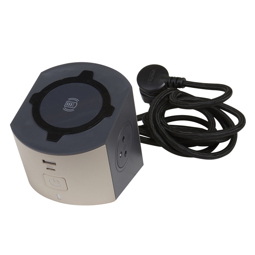 Legrand 049402 - Сетевой разветвитель с выключателем 2Z Тип E + USB-A + USB-C и беспроводная зарядка 10W 2 м коричневый