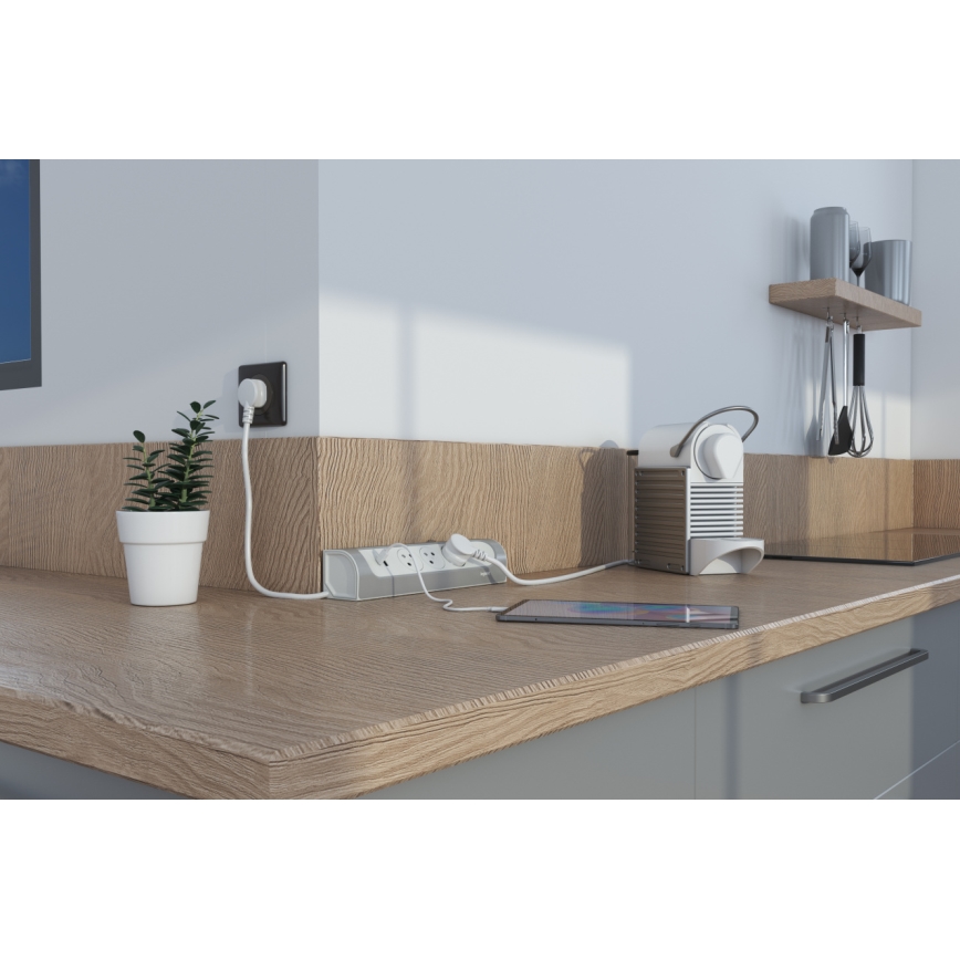Legrand 049406 - Подовжувач 3 розетки Тип E + USB-A + USB-C 1м срібний/білий