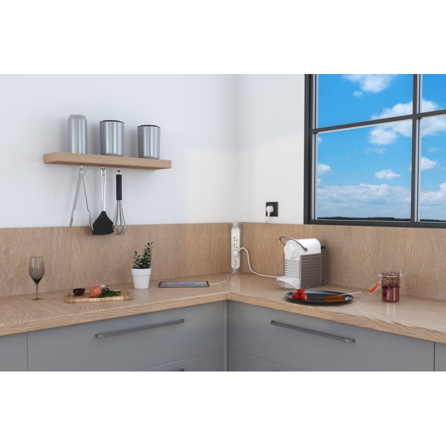 Legrand 049406 - Подовжувач 3 розетки Тип E + USB-A + USB-C 1м срібний/білий