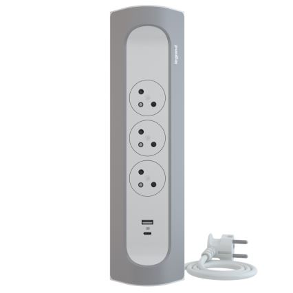 Legrand 049406 - Удлинитель на 3 розетки тип E + USB-A + USB-C 1 м серебристый/белый