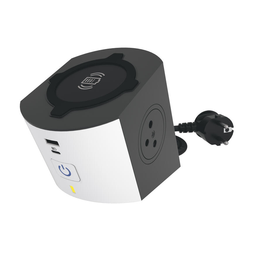 Legrand 049412 - Сетевой разветвитель с выключателем 2Z Тип E + USB-A + USB-C и беспроводная зарядка 10W 2 м белый