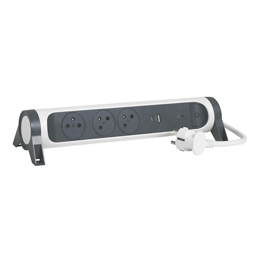 Legrand 049416 - Подовжувач з вимикачем 3 розетки Тип E + USB-A + USB-C 1,5м