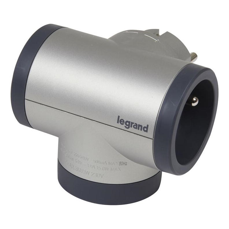 Legrand 049439 - Розетка-розгалужувач поворотна 2 розетки Тип E + USB-A + USB-C срібний/чорний