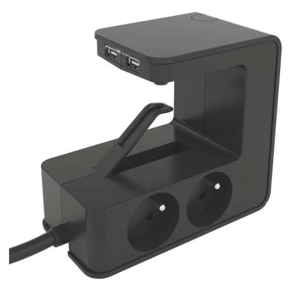 Legrand 050412 - Удлинитель с выключателем для столешницы 4Z Тип E + 2x USB-A 1,5 м черный