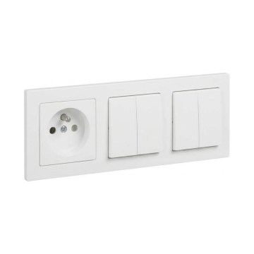 Legrand - 2x двойной последовательный выключатель № 5 и бытовая розетка с рамкой SUNO, 250 В, белая