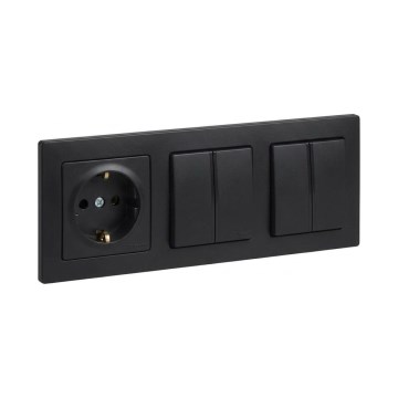 Legrand - 2x двойной последовательный выключатель № 5 и бытовая розетка SCHUKO с рамкой SUNO 250V чёрная