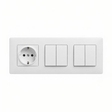 Legrand - 2x двухклавишные последовательные выключатели № 5 и домашняя розетка SCHUKO с рамкой NILOE STEP 250V белая