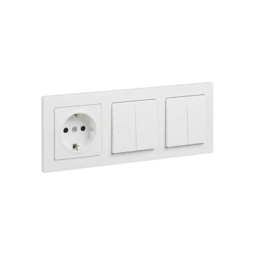 Legrand - 2x подвійний серійний вимикач č. 5 та побутова розетка SCHUKO з рамкою SUNO 250V біла