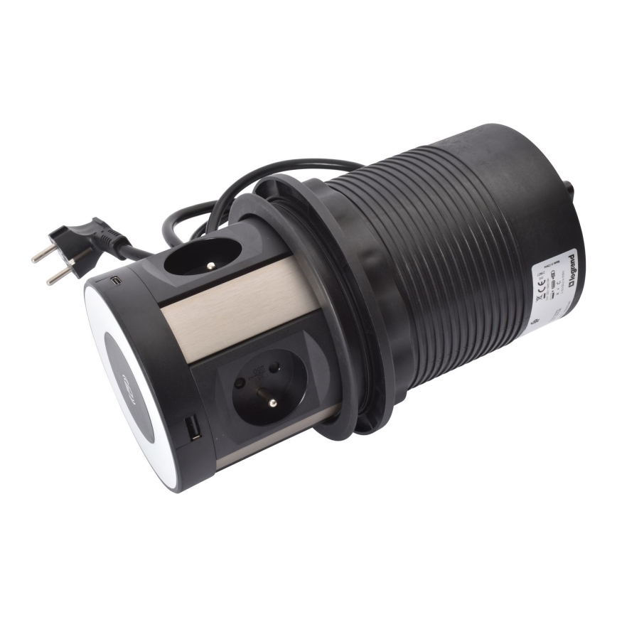 Legrand 654981 - Висувний розетковий блок для столу 4x230V + 2xUSB-A + 2xUSB-C + безпровідний зарядний пристрій