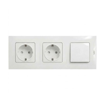Legrand - Двійна домашня розетка SCHUKO та однополюсний вимикач № 1 з рамкою NILOE 250V білий