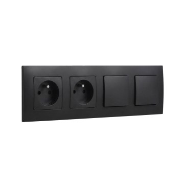 Legrand - Двойная бытовая розетка и двойной однополюсный выключатель № 1 с рамкой NILOE 250V чёрный