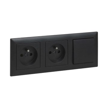 Legrand - Двойная бытовая розетка и однополюсный выключатель № 1 с рамкой SUNO 250V чёрный